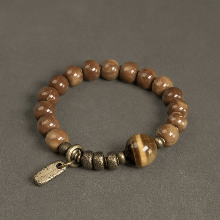 Buddha Stones Kuka Seed Tiger Eye Gold Sheen Obsidian Brass Copper Wealth Luck Bracelet - Kuka Seed&Tiger Eye - 17-17.5cm - image 0