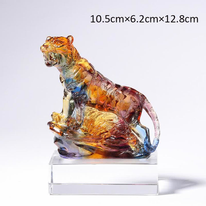 Buddha Stones Handmade Liuli Crystal Tiger Art Piece Protection Home Decoration - Colorful&Base - image 13