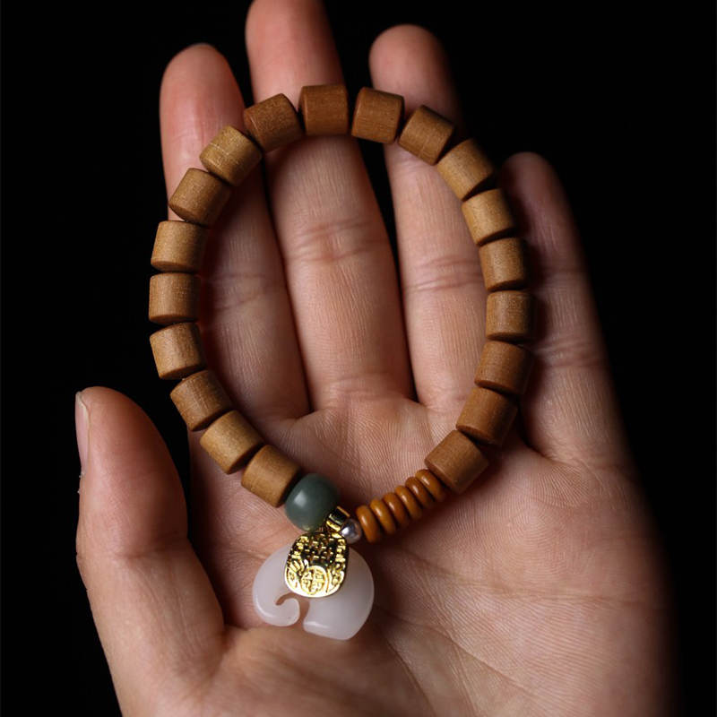 Buddha Stones Sandalwood Jade Elephant Protection Bracelet - image 4