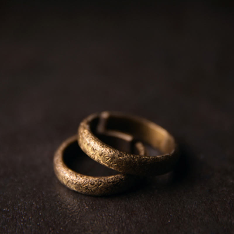 Buddha Stones Tibetan Vintage Texture Design Copper Luck Couple Ring - image 1