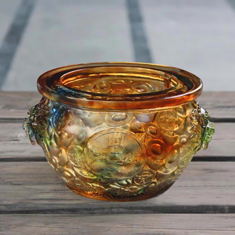 Buddha Stones Handmade Liuli Crystal Treasure Bowl Art Piece Home Decoration - image 4