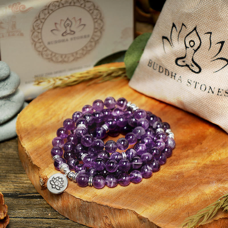 Buddha Stones Natural Amethyst Purification Mala Bracelet - image 3