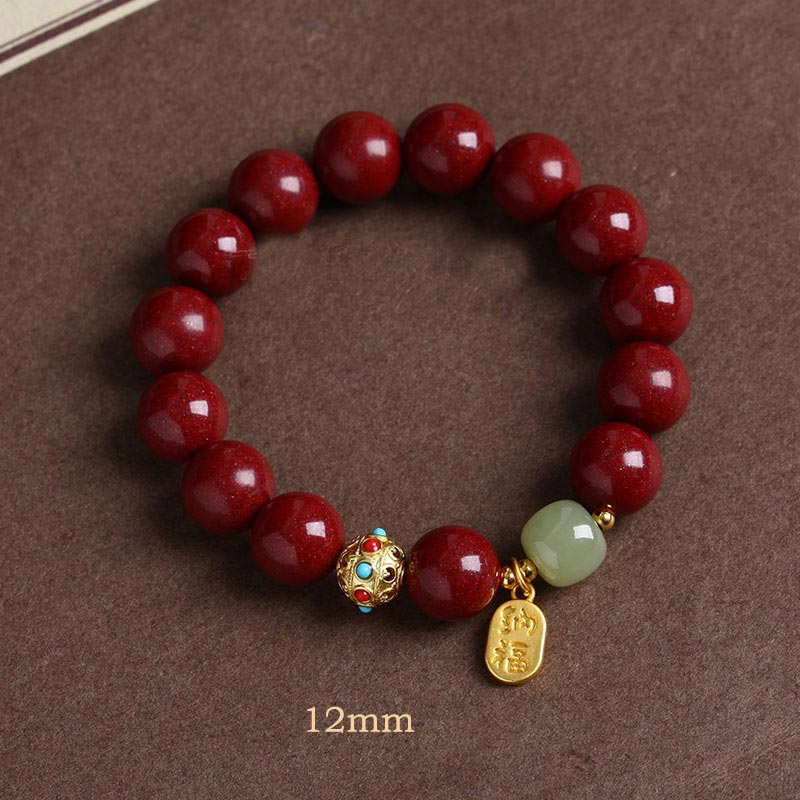 Buddha Stones Cinnabar Green Aventurine Fortune Protection Charm Bracelet - Purple Sand - 12mm - image 7