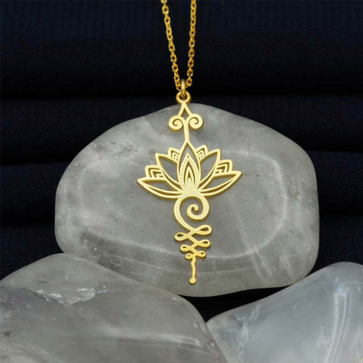 Buddha Stones Lotus Luck Wealth Necklace Pendant - Gold - image 2