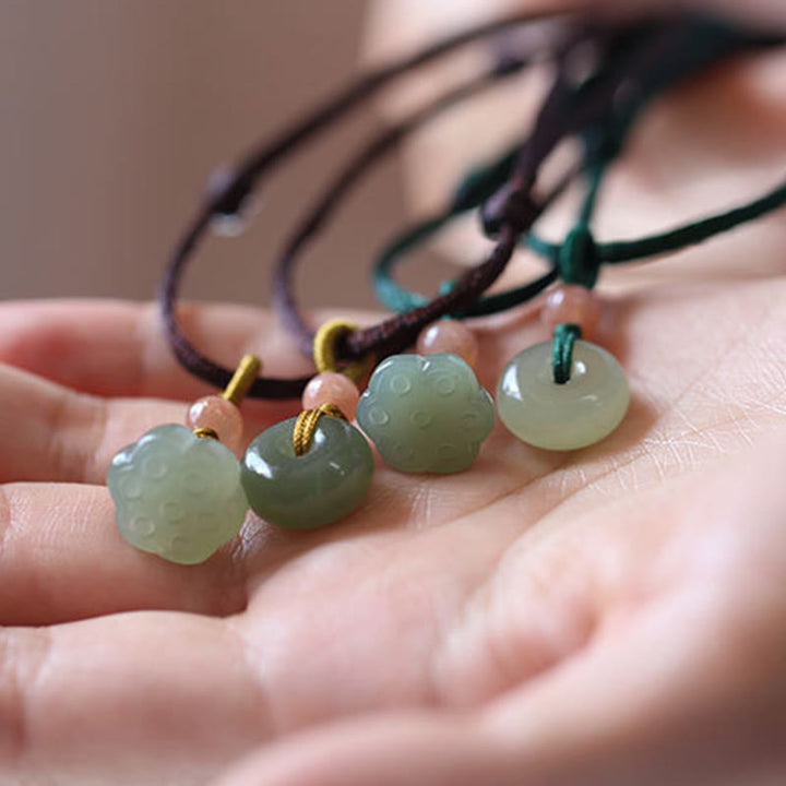 Buddha Stones Natural Round Jade Peace Buckle Lotus Abundance String Necklace Pendant - image 13