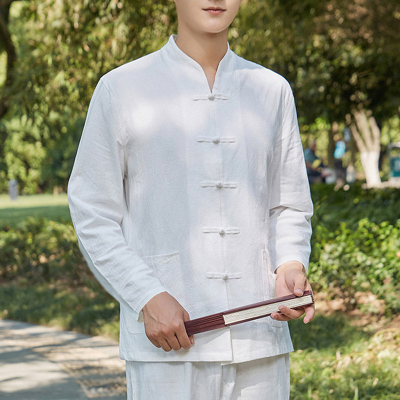 Buddha Stones Spiritual Zen Practice Yoga Meditation Prayer Clothing Cotton Linen Men's Set - White - US/UK/AU48，EU58 (6XL) - image 8