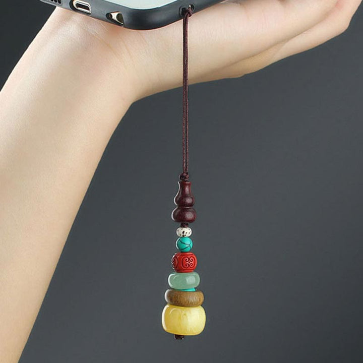 Green Sandalwood Ebony Wood Gourd Seven Layer Pagoda Positive Phone Hanging Decoration - image 3