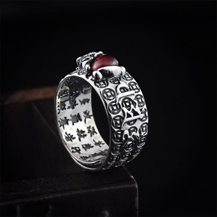 Buddha Stones FengShui PiXiu Red Garnet Wealth Ring - image 3
