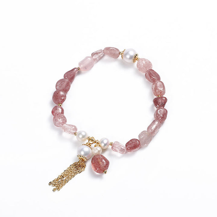 Buddha Stones Natural Strawberry Quartz Pearl 14k Gold Plated Love Healing Bracelet - image 7
