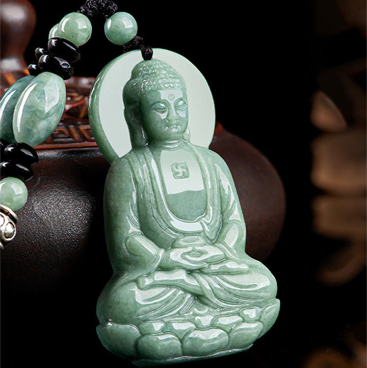Buddha Stones Amitabha Buddha Jade Amulet Compassion String Necklace - image 1