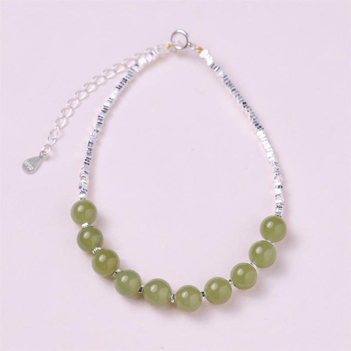 Buddha Stones 925 Sterling Silver Hetian Jade Bead Luck Chain Bracelet - Hetian Jade(Prosperity♥Abundance) - image 0
