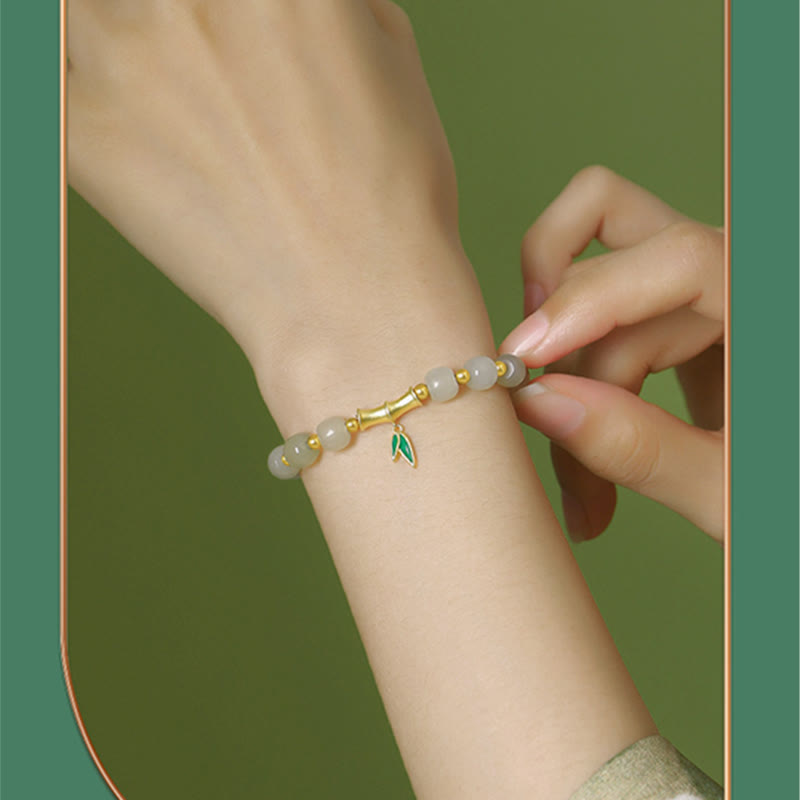 Buddha Stones 925 Sterling Silver Hetian White Jade Bamboo Luck Bracelet - image 8