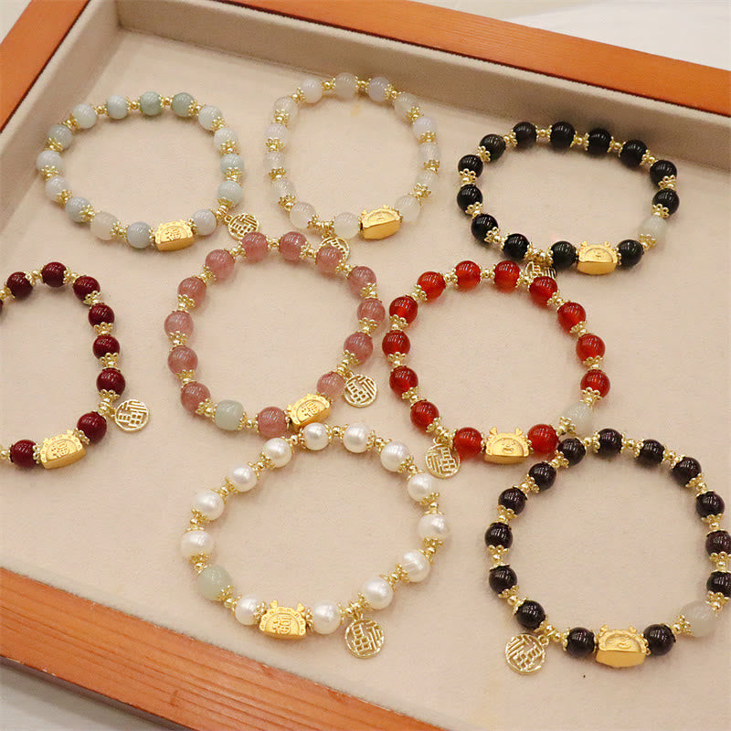 Buddha Stones Year Of The Dragon Red Agate Strawberry Quartz Black Obsidian Jade Garnet Pearl Cinnabar Dumpling Dragon Luck Fu Character Bracelet - image 37