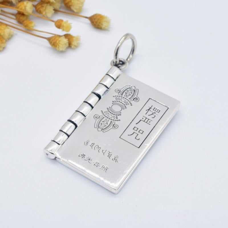 Buddha Stones 990 Sterling Silver Heart Sutra Great Compassion Shurangama Mantra Lotus Vajra Peace Necklace Pendant - Shurangama Mantra - image 10