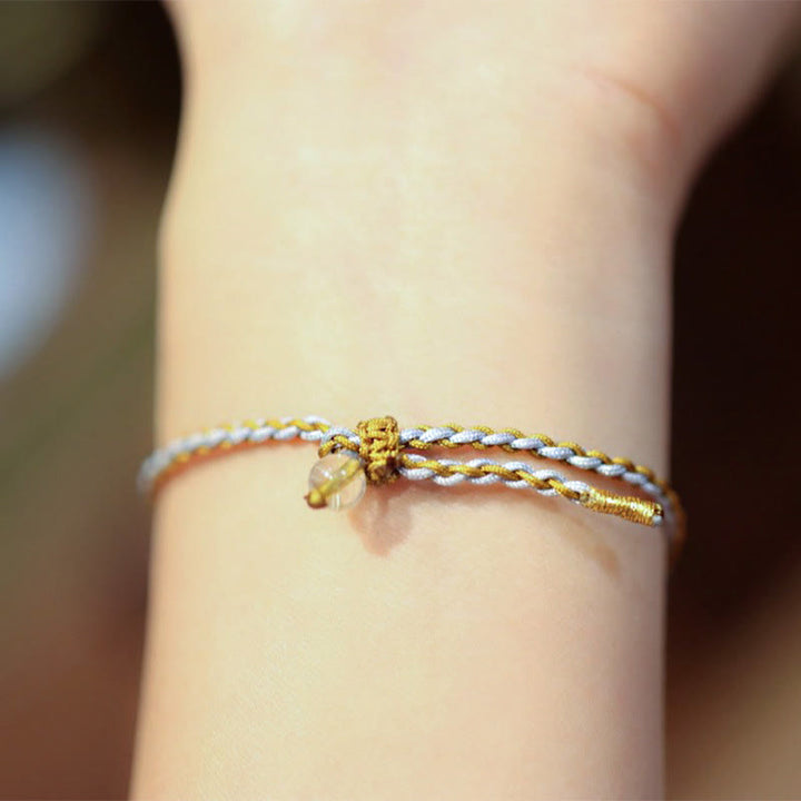 Buddha Stones 925 Sterling Silver Natural Jade Gourd Rutilated Quartz Fu Character Luck Braid Bracelet - image 10