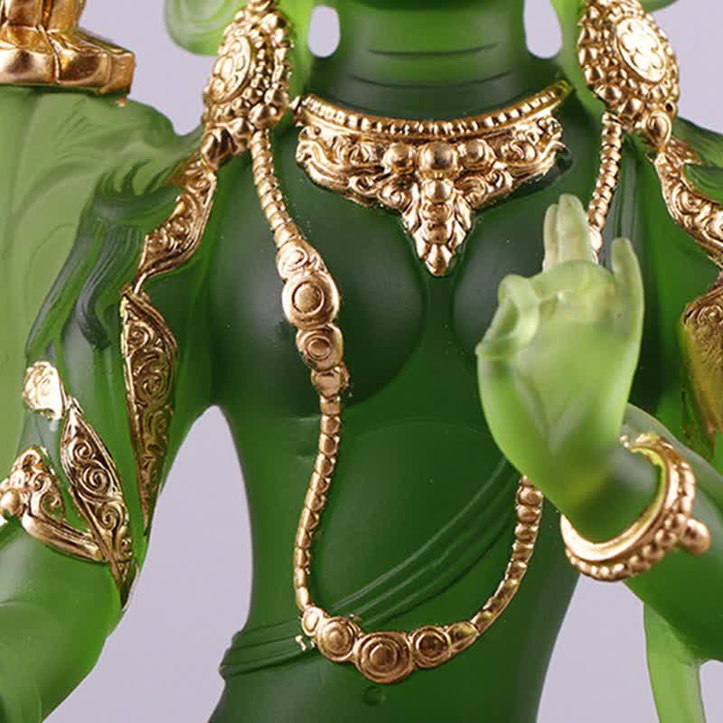 Buddha Stones Bodhisattva Green Tara Handmade Liuli Crystal Art Piece Protection Home Office Statue Decoration - image 9
