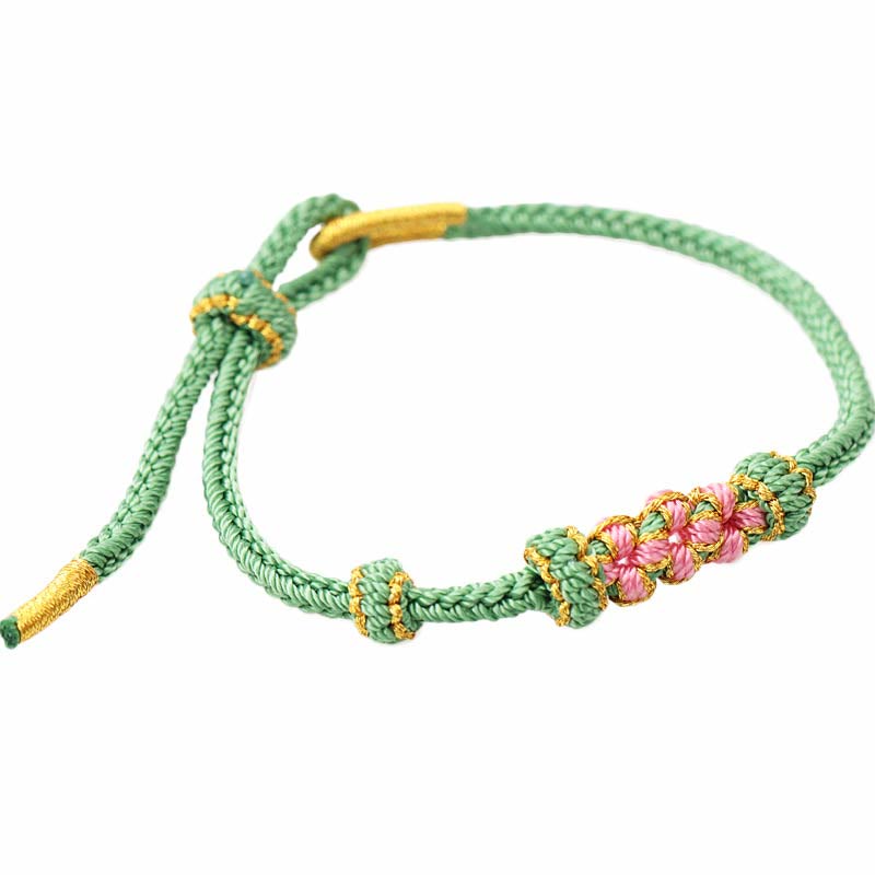 Buddha Stones Handmade Three Peach Blossoms Luck Eight Strands Braided String Bracelet - image 5