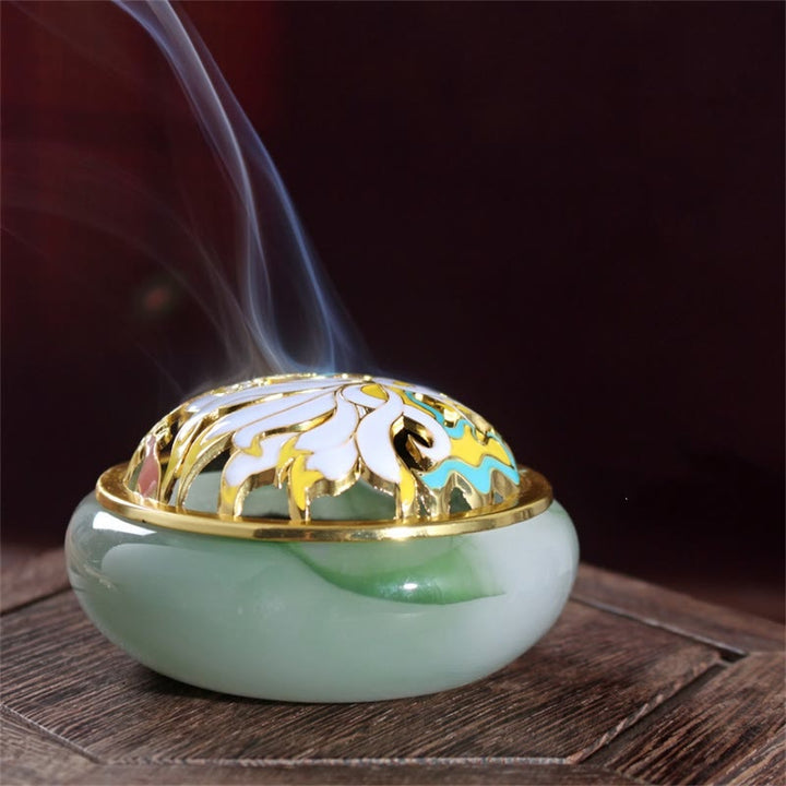 Buddha Stones Nine Tailed Fox Liuli Crystal Healing Meditation Incense Burner - Green Nine-Tailed Fox - image 8