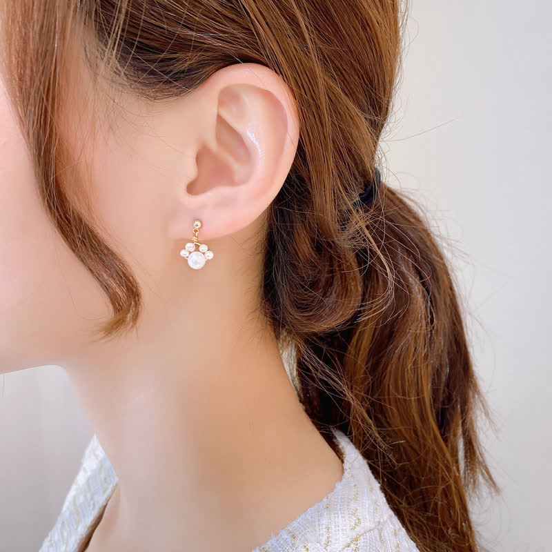 Buddha Stones Cute Cat Paw Pearl Wisdom Stud Drop Earrings - image 3