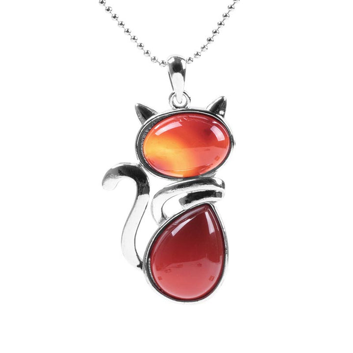 Buddha Stones Cat Pattern Natural Crystal Protection Necklace Pendant - Red Agate - image 5