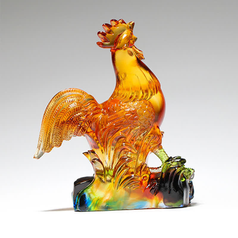 Buddha Stones Handmade Liuli Crystal Rooster Art Piece Home Decoration - image 3