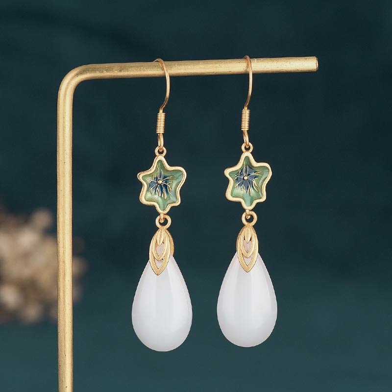 Buddha Stones FengShui White Jade Luck Drop Earrings - 4 - image 12