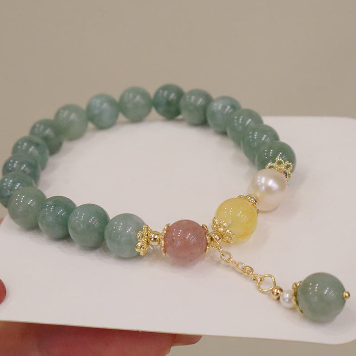 Buddha Stones Jade Pearl Strawberry Quartz Abundance Luck Bead Charm Bracelet - image 3