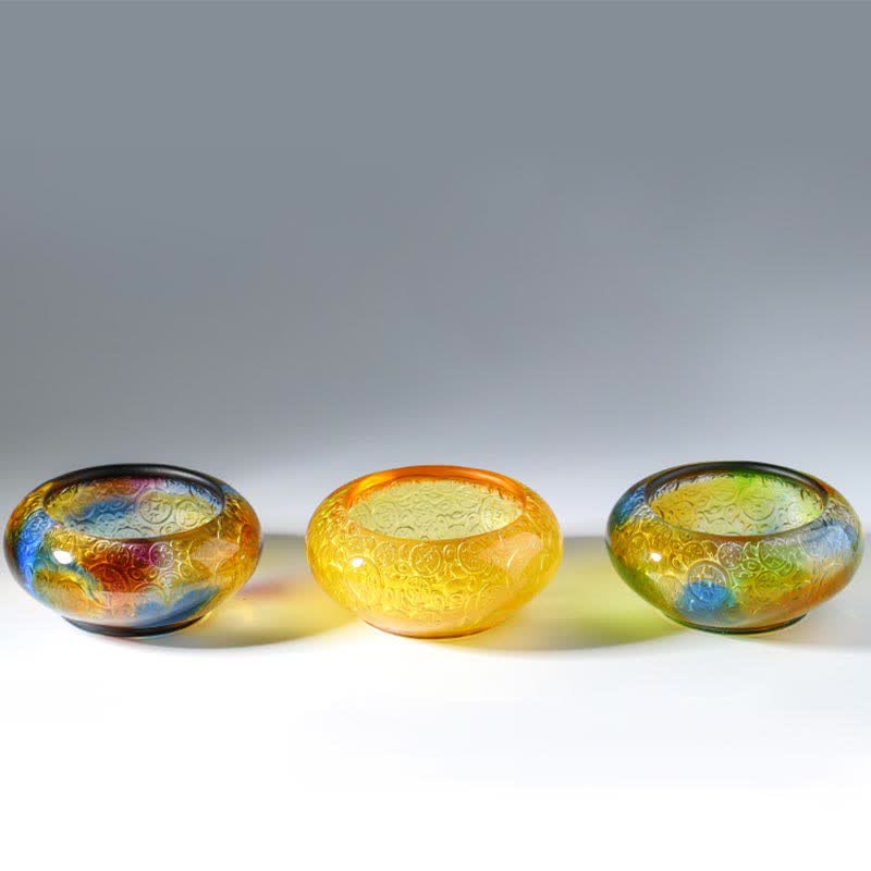 Buddha Stones Handmade Liuli Crystal Treasure Bowl Ingots Art Piece Home Decoration - image 16