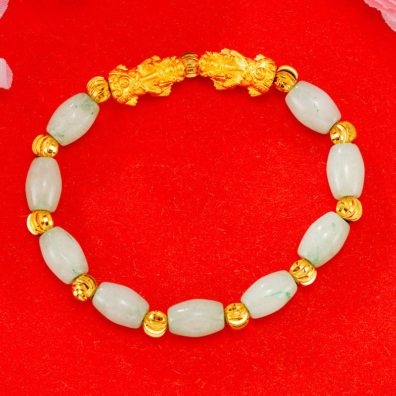 Buddha Stones Electroplating Golden Double Pixiu Wealth Bracelet - image 5