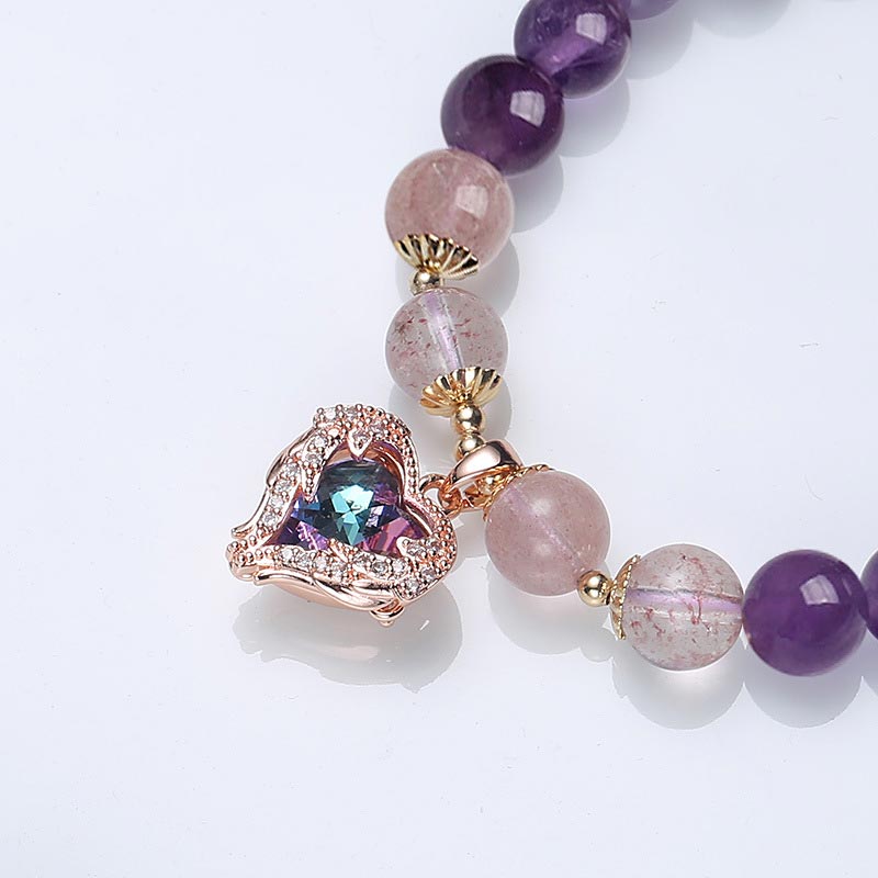 Natural Amethyst Strawberry Quartz Crystal Fortune Bracelet - image 2
