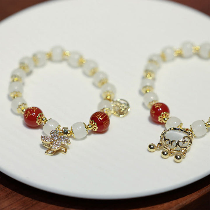 Buddha Stones Windmill Chinese Lock Charm Fu Character Blessing Bracelet - image 1