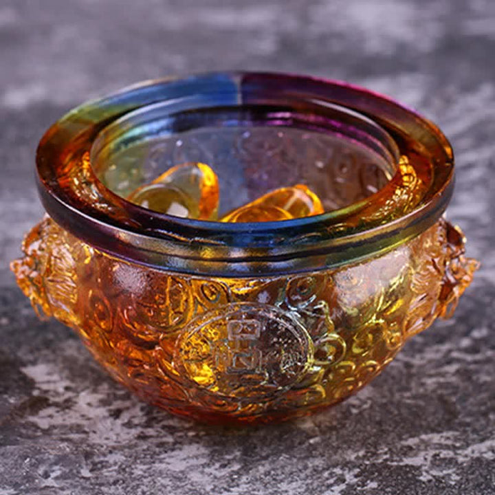 Buddha Stones Handmade Liuli Crystal Treasure Bowl Art Piece Home Decoration - image 8
