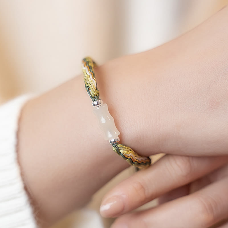 Buddha Stones White Jade Bamboo Reincarnation Knot Wealth Luck Strength String Bracelet - image 11