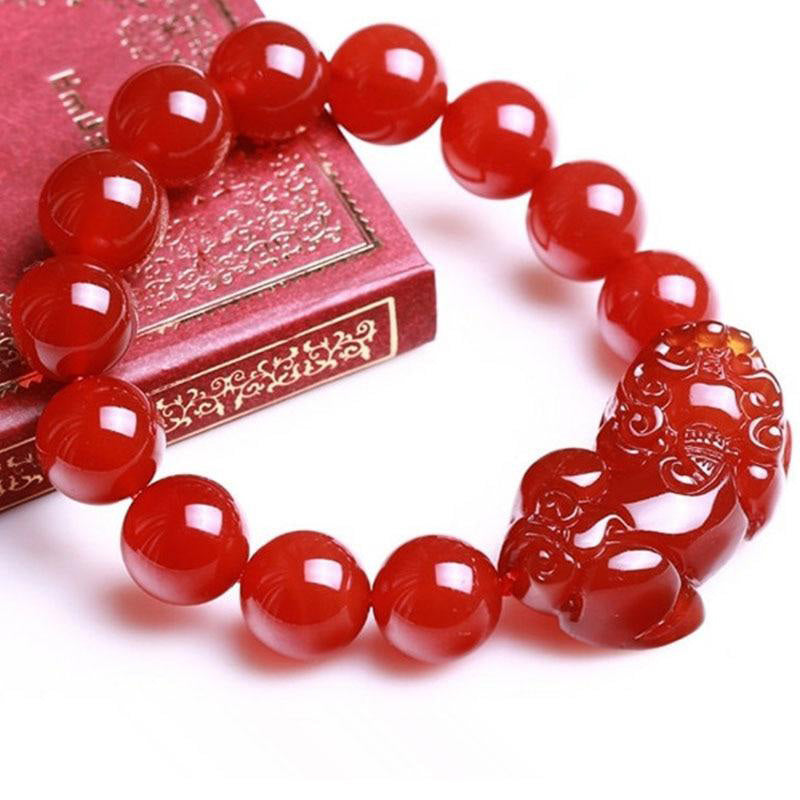 Buddha Stones Red Agate Lucky Pixiu Wealth Luck Bracelet - 16mm - image 0