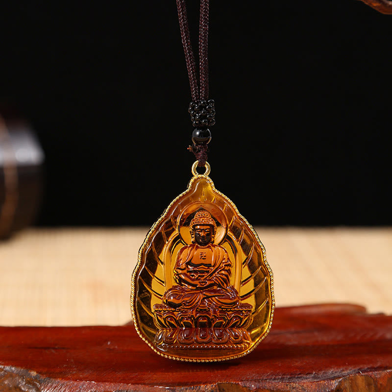 Buddha Stones Tibetan Buddha Liuli Crystal Serenity Necklace Pendant - Brown Buddha - image 4