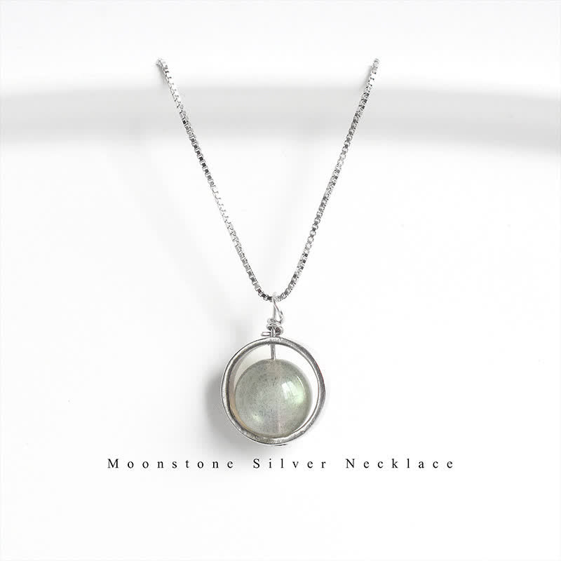 Buddha Stones 925 Sterling Silver Moonstone Love Planet Rotatable Pattern Necklace Pendant - image 1