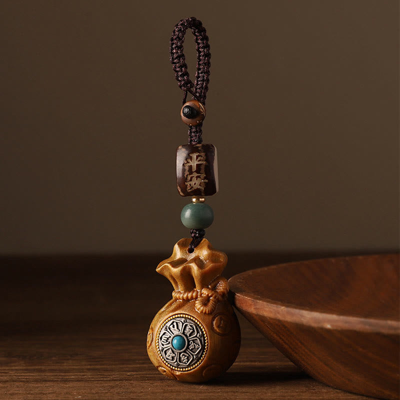 Buddha Stones Small Leaf Red Sandalwood Green Sandalwood Money Bag Om Mani Padme Hum Rotatable Protection Hanging Decoration - image 10