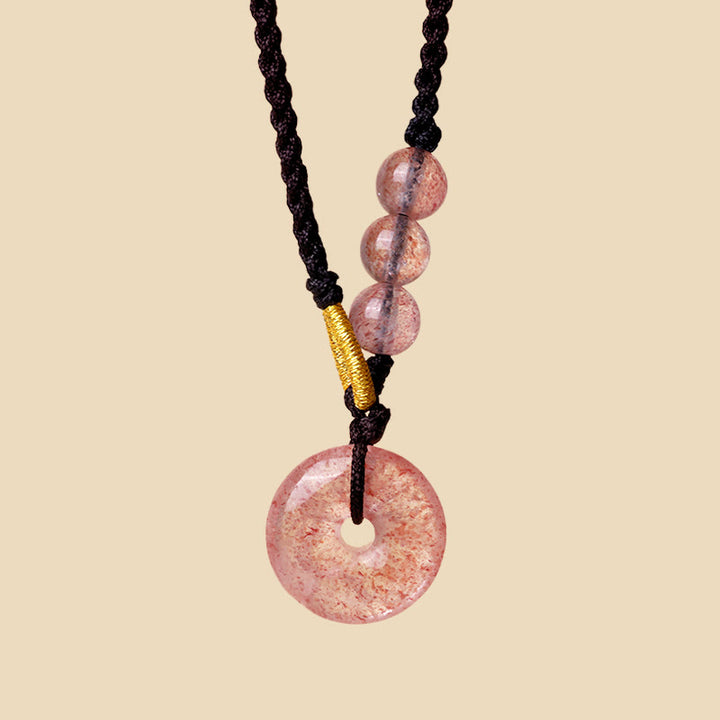 Buddha Stones Strawberry Quartz Chalcedony Peace Buckle Healing Necklace Pendant - image 4