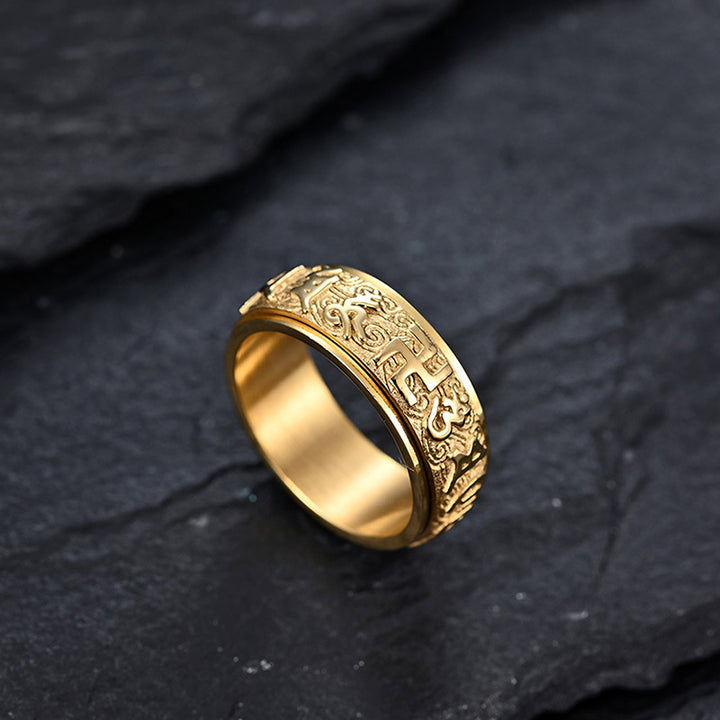 Buddha Stones Om Mani Padme Hum Balance Calm Titanium Steel Ring - image 6