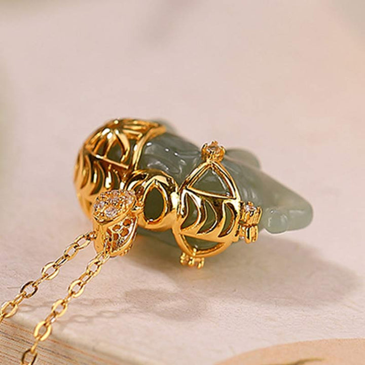 Buddha Stones 925 Sterling Silver Jade Elephant Blessing Fortune Necklace Chain Pendant - image 7