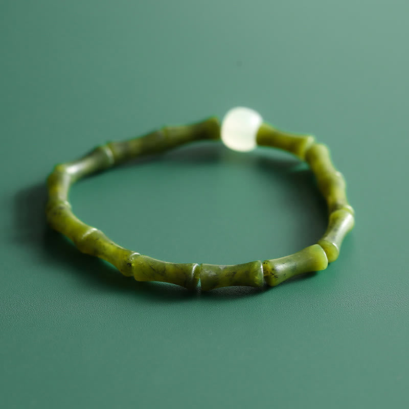 Buddha Stones Green Bamboo Jade Pattern Luck Abundance Bracelet - image 3