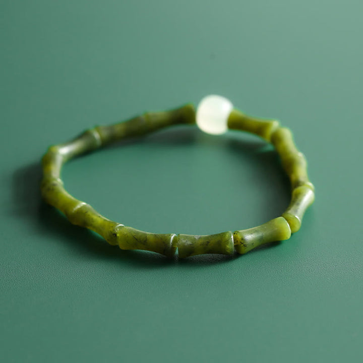 Buddha Stones Green Bamboo Jade Pattern Luck Abundance Bracelet - image 3