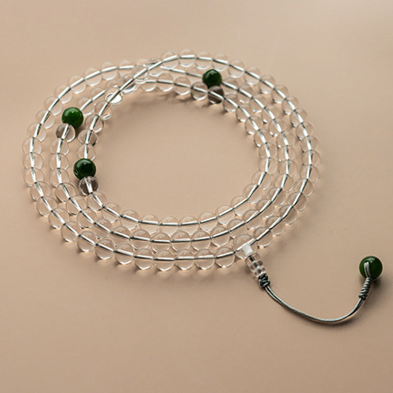 Buddha Stones 108 Beads White Crystal Jade Meditation Bracelet Mala - image 3