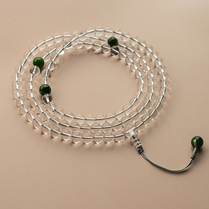 Buddha Stones 108 Beads White Crystal Jade Meditation Bracelet Mala - image 3