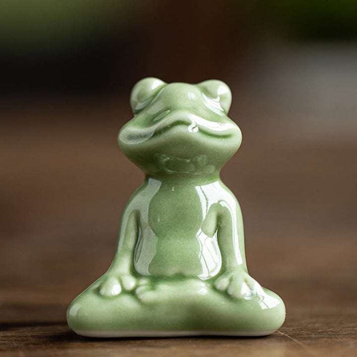 Buddha Stones Mini Small Meditation Lotus Resting Frog Ceramic Wealth Luck Home Tea Pet Figurine Decoration - Meditation Little Frog 4.6*2.7*5.7cm - image 2