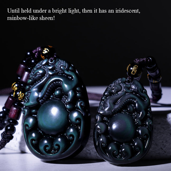 Buddha Stones Tibetan Positive Rainbow Obsidian PiXiu Necklace - image 2