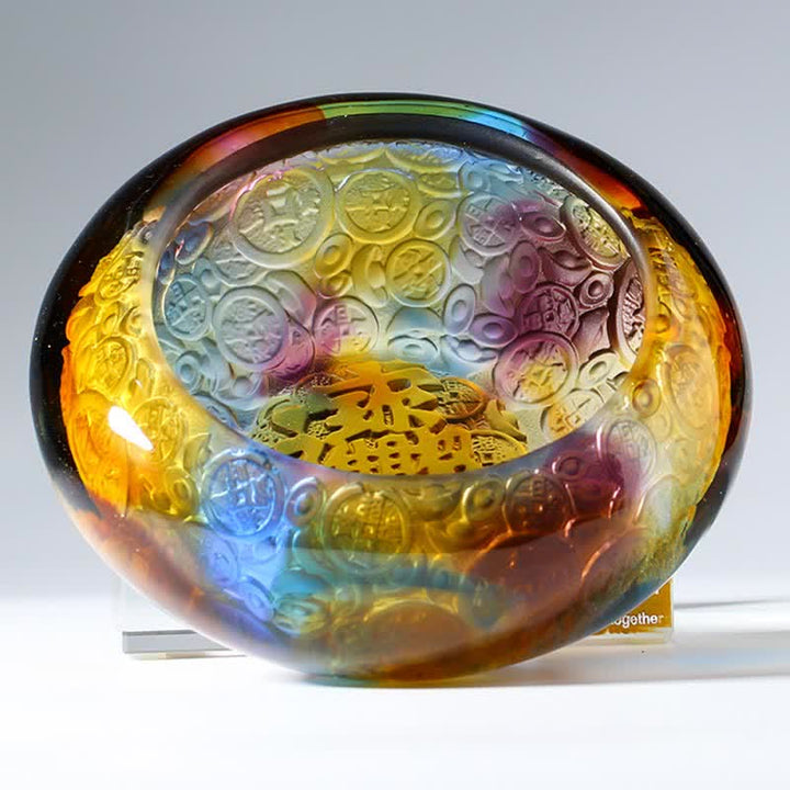 Buddha Stones Handmade Liuli Crystal Treasure Bowl Ingots Art Piece Home Decoration - image 10