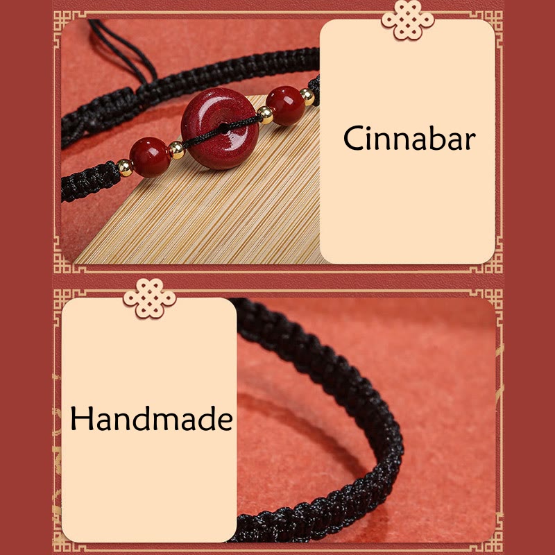 Buddha Stones Natural Cinnabar Peace Buckle Blessing String Bracelet - image 12