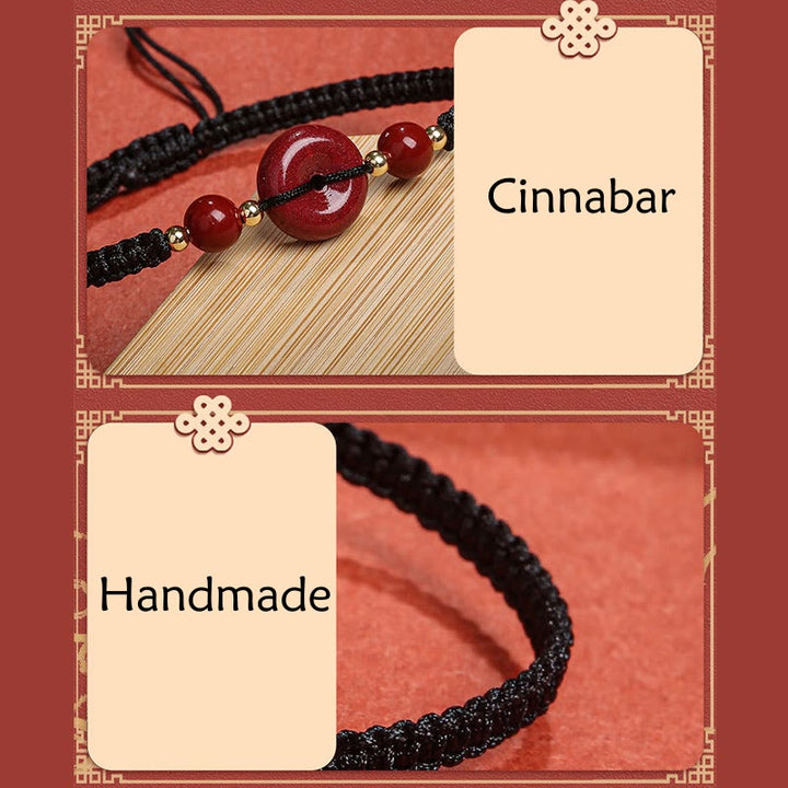 Buddha Stones Natural Cinnabar Peace Buckle Blessing String Bracelet - image 12
