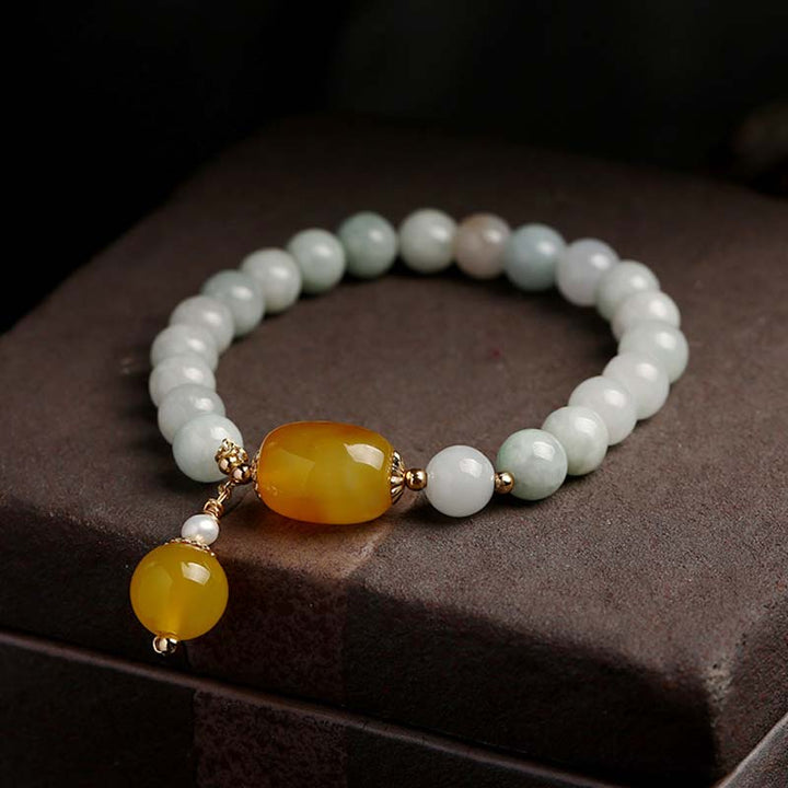 Buddha Stones Natural White Jade Agate Protection Bracelet - image 1